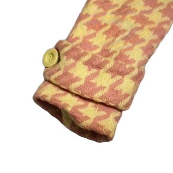 COFFEESHOP Pink Houndstooth Wool Pea Coat Retro Glam Twee Medium M - Picture 11 of 16